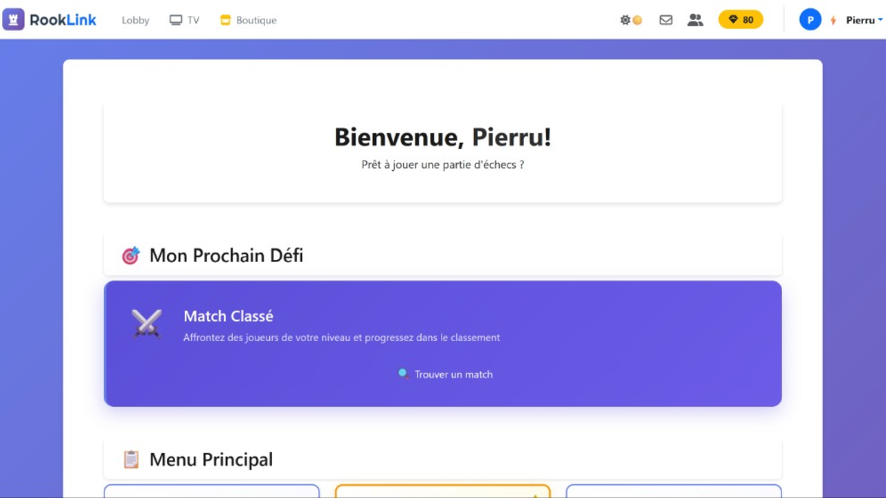 Capture d'écran du projet RookLink